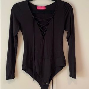 Black Long Sleeve Lace Up Bodysuit